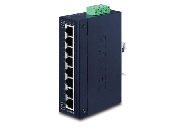 IGS-801T 8-port Din-rail Switch 8xGbE, 12-48VDC, 24VAC, -40-75 degree C 