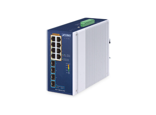 IGS-1000-8UP4X 8-port Din-rail Switch 4xSFP, PoE++, 48-54VDC 