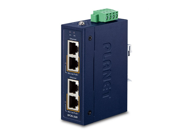 IPOE-260 2-port PoE+ Injector hub 10/100/1000T 802.3at, 48-56VDC 