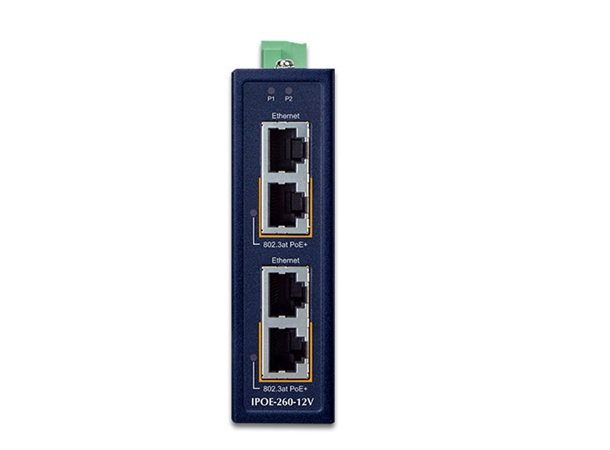 IPOE-260 2-port PoE+ Injector hub 10/100/1000T 802.3at, 48-56VDC 