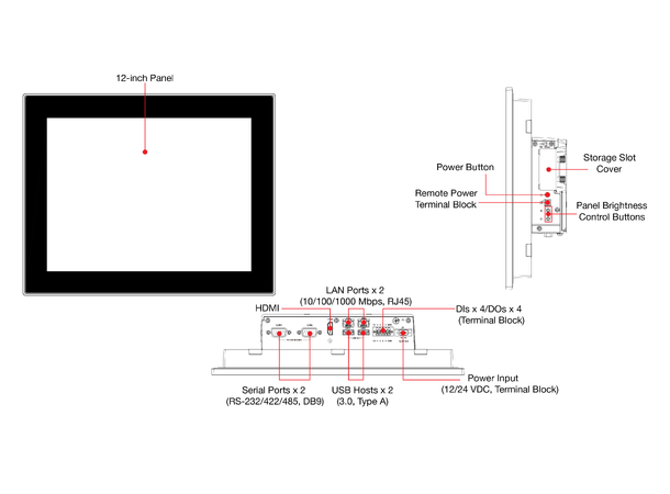 Moxa MPC-3120-E2-LB-T Panel PC 12.1"(4:3) 400nits Intel Atom x6211E 