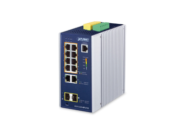 IGS-5225-8P2T2S 8-port Industrial Switch L2+, 2xSFP,2xRJ45, POE+, 48-54VDC 