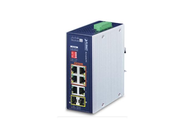 IGS-824UPT 6-port Din-rail Switch 2xSFP, 4xGbE PoE++, 2xGbE, 48-54VDC 
