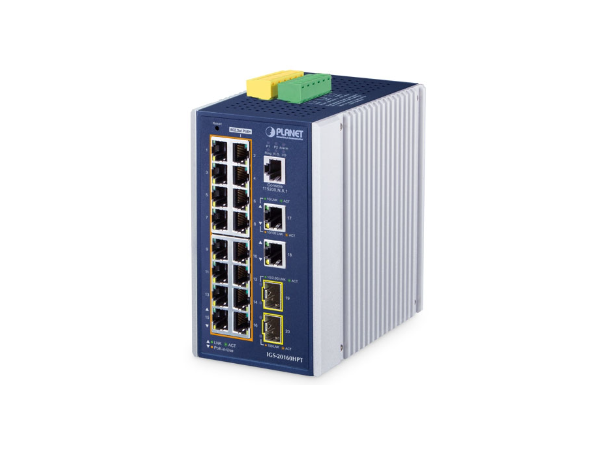 IGS-20160HPT 16-port Industrial Switch L3. 2xSFP, Ring, PoE++, 48-54VDC 