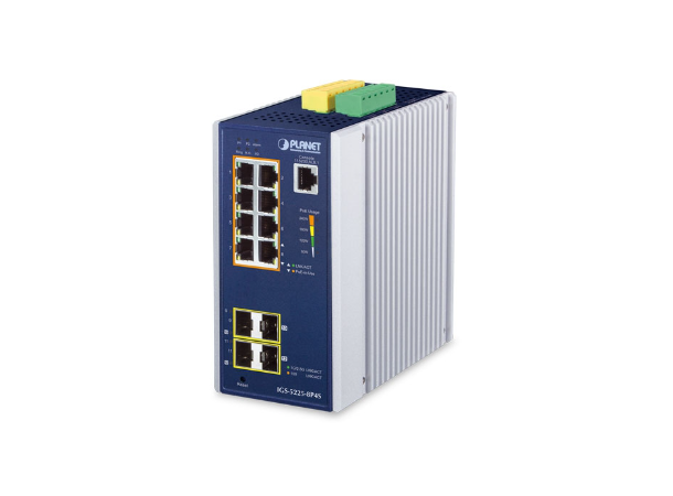 IGS-5225-8P4S 8-port Industrial Switch L2+, 4xSFP, POE+, 48-54VDC 