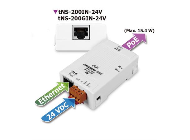 ICP-DAS tNS-200IN-24V CR PoE Injector for 1 PoE por 