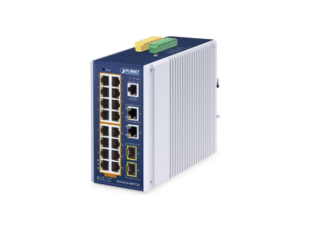 IGS-4215-16P2T2S 16-port Industry Switch L2/L4. 2xSFP 2xGbE, Ring, PoE+, 48-54VDC 