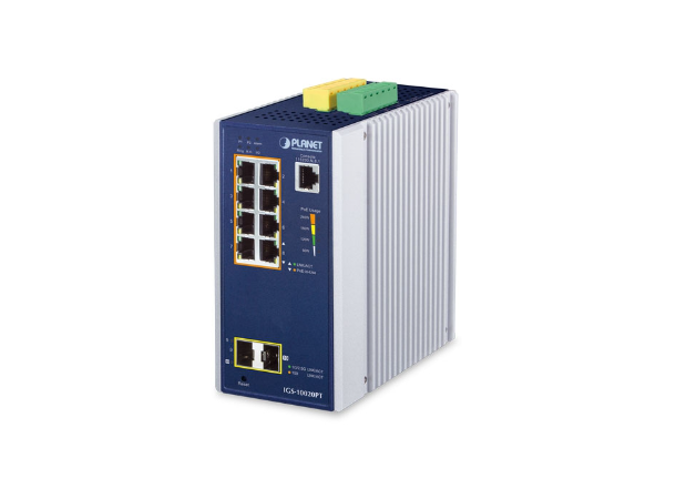 IGS-10020PT 8-port Industrial Switch L2+. 2xSFP, Ring, PoE+, 48-54VDC 
