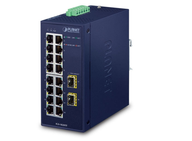 IGS-1820TF 16+2-port Din-rail Switch 2xSFP, 12-48VDC. 24VAC, -40-70 degree C 