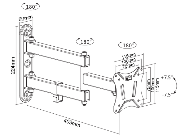 ARM-0251 display wall mount, max 25kg VESA 75x75 - 100x100 